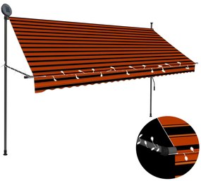 Toldo retrátil manual com LED 300 cm laranja e castanho