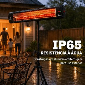 Aquecedor de Infravermelhos para Terraço de Pé 2500 W Tripé Regulável IP65 Controlo Tátil/Remoto 3 Níveis de Calor Temporizador
