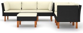 6 pcs conjunto lounge de jardim c/ almofadões vime PE preto