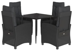 5 pcs conjunto de jantar p/ jardim c/ almofadões vime PE preto