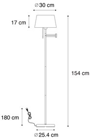 Candeeiro de pé clássico em aço com cúpula branca regulável - Ladas Clássico / Antigo