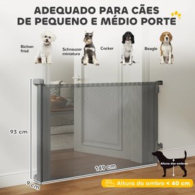 Barreira de Segurança Retrátil para Cães Extensível até 140 cm de Largura para Escadas e Portas Cinzento