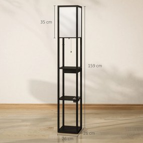 Candeeiro de pé com prateleiras 26 x 26 x 159 cm, moderno, com LED e portas USB A+C, interruptor de pé para sala de estar, quarto, escritório, preto
