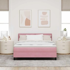 Cama Box com Colchão e LED Rosa 140x200 cm Veludo