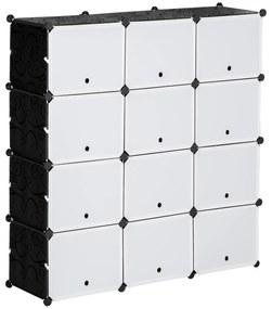 HOMCOM Armário Modular de Plástico Armário com 12 Cubos Organizadores de Sapatos Roupas Brinquedos 125x32x125cm Branco e Preto | Aosom Portugal