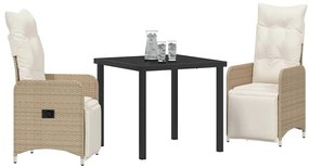 Conjunto de Jantar de Jardim 3 Peças com Almofadas Bege de Rattan Sint