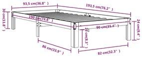 Estrutura de cama solteiro 90x190 cm madeira maciça branco