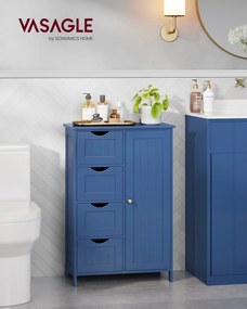 Armário de casa de banho 30 x 55 x 82 cm com 4 gavetas, azul marinho