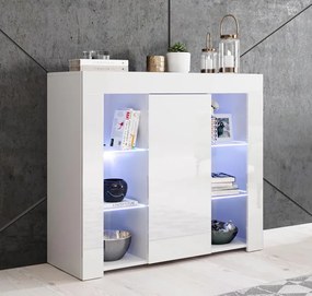 Aparador "Lucrecia" com Luz LED - 94x83x35 cm - Branco Brilhante - Des
