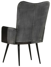 Poltrona de apoio couro genuíno preto e cinzento