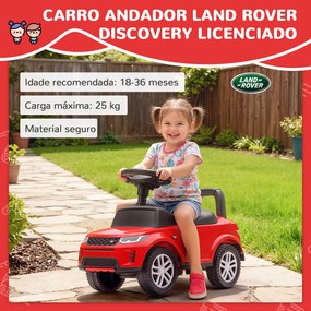 Carro Andador para Crianças  com Licença de Land Rover com Armazenamento Buzina Sons de Motor 65,5x28x42 cm Vermelho