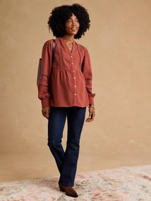 Blusa para gravidez e amamentação em renda macramé ENVIE DE FRAISE. terracota
