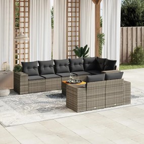 9 pcs conjunto sofás p/ jardim com almofadões vime PE cinzento