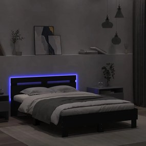 Estrutura de cama com cabeceira e luzes LED 120x190 cm preto