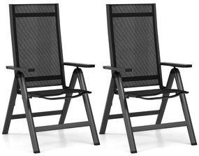 Cadeira de jantar para área externa com assento acolchoado macio e encosto ajustável em 7 posições - preta