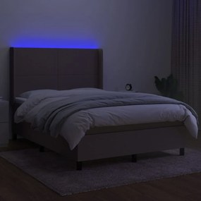 Cama box spring colchão/LED 140x200 cm tecido cinza-acastanhado