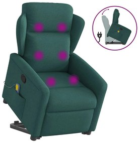 vidaXL Poltrona reclinável elevatória de massagens tecido verde-escuro