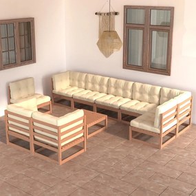 10 pcs conjunto lounge de jardim com almofadões pinho maciço