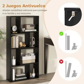 Estante geométrica de 4 níveis 60 x 20 x 120 cm, organizador de 8 cubos, estante aberta para exposição para sala de estar ou escritório Preta