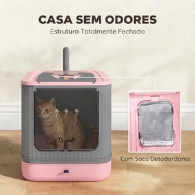 Caixa de Areia Fechada para Gatos M com Tampa, Saída Superior, Pá, Filtros Desodorizantes, Fácil de Limpar, Rosa