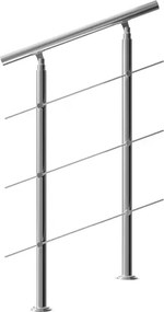 Corrimão de escada com 3 suportes em aço inoxidável 107,5 x 80 cm Prateado