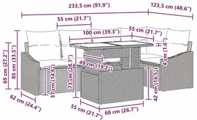Conjunto de Sofá de Jardim 6 Peças com Almofadas Beje em Rattan