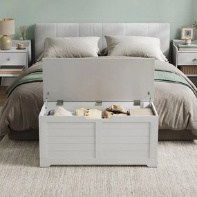 Caixa de arrumação com 2 dobradiças de segurança 40 x 100 x 46 cm branco