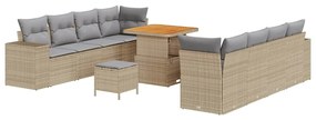 Conjunto de Sofá de Jardim com 11 Peças com Almofadas Bege Rattan Poli