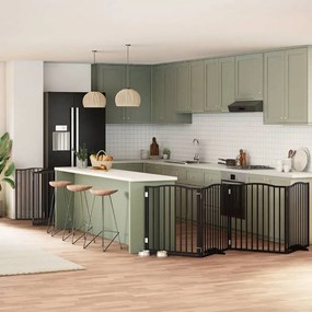 vidaXL Portão p/ cães com porta dobrável 12 painéis 960 cm álamo preto