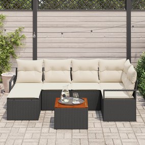 Conjunto de Sofás de Jardim de 7 Peças com Almofadas Vime Preto Acácia