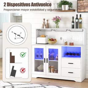 Armário Bar para Sala de Jantar, 120 x 40 x 115,5 cm, Iluminação LED de 7 Cores, Branco