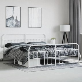 Estrutura de cama com cabeceira e pés 200x200 cm metal branco