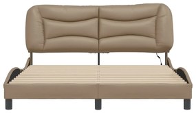 Estrutura cama c/ luzes LED 160x200 couro artificial cappuccino