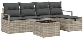 Conjunto de Sofá de Jardim 6 Peças com Almofadas Cinza Claro em Rattan