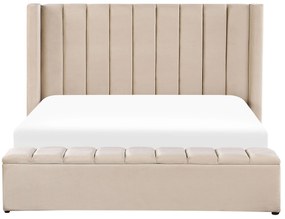 Cama de casal com arrumação em veludo creme 180 x 200 cm NOYERS Beliani