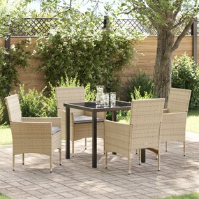 Conjunto de Jantar de 5 Peças vidaXL com Almofadas Rattan Sintético Bege