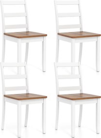 Conjunto de 4 cadeiras de jantar (MESA NÃO INCLUIDA) com pernas em madeira de borracha, encosto alto curvo, branco e castanha