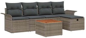 Conjunto de Sofás de Jardim de 6 Peças com Almofadas Cinza de Rattan P