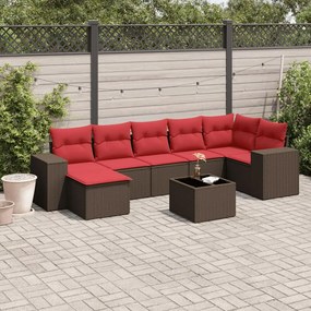 vidaXL 8 pcs conjunto sofás de jardim c/ almofadões vime PE castanho
