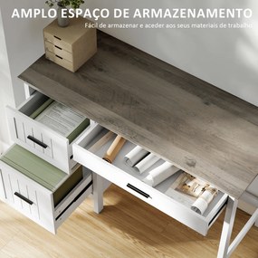 Secretária Rústica com 3 Gavetas e Bancada com Efeito Madeira Mesa para Computador para Estudo Escritório 120x50x76,2 cm Branco