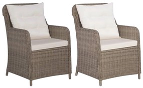 vidaXL Cadeiras de exterior c/ almofadões 2 pcs vime PE castanho