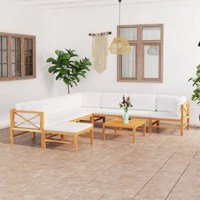 vidaXL 9 pcs conj. lounge jardim c/ almofadões cor creme teca maciça