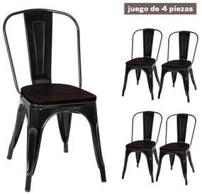 Conjunto 4 cadeiras empilháveis de metal com encosto e assento de madeira para casa cozinha bar 52 x 42 x 84 cm pretas