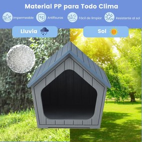 Casota para cães pequenos 59,5 cm x 57 cm x 58 cm interior e exterior com ventilação e telhado inclinado Azul