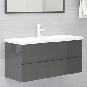 Armário lavatório 100x38,5x45 cm contrapl. cinzento brilhante