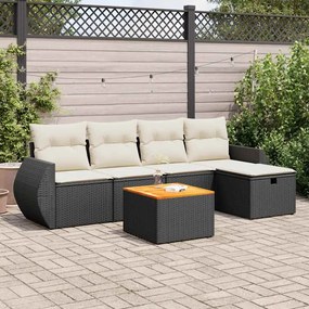 6 pcs conjunto sofás de jardim c/ almofadões vime PE preto