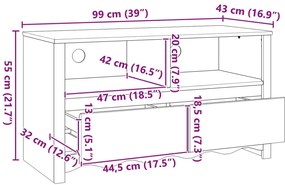 Aparador de TV vidaXL "DRAMMEN" Branco 99x43x55 cm Madeira Sólida de P
