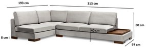 Sofá de Canto Tulip - Cinza Claro - 193 cm x 313 cm x 97 cm x 80 cm