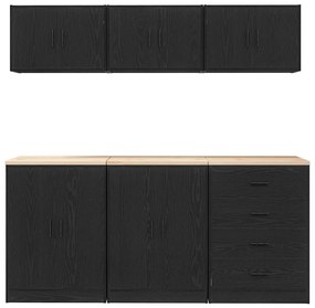 Armários de garagem 6 pcs derivados de madeira preto