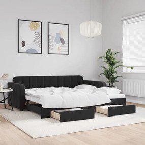 vidaXL Sofá-cama com gavetão e gavetas 90x200 cm veludo preto